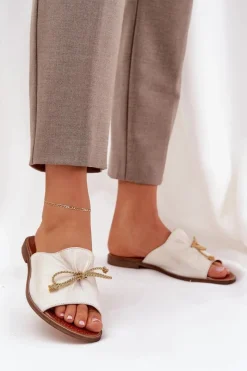 Clearance Skórzane Płaskie Eleganckie Klapki Z Kokardką Lewski 3572 Przecierany Damskie Klapki Damskie Klasyczne