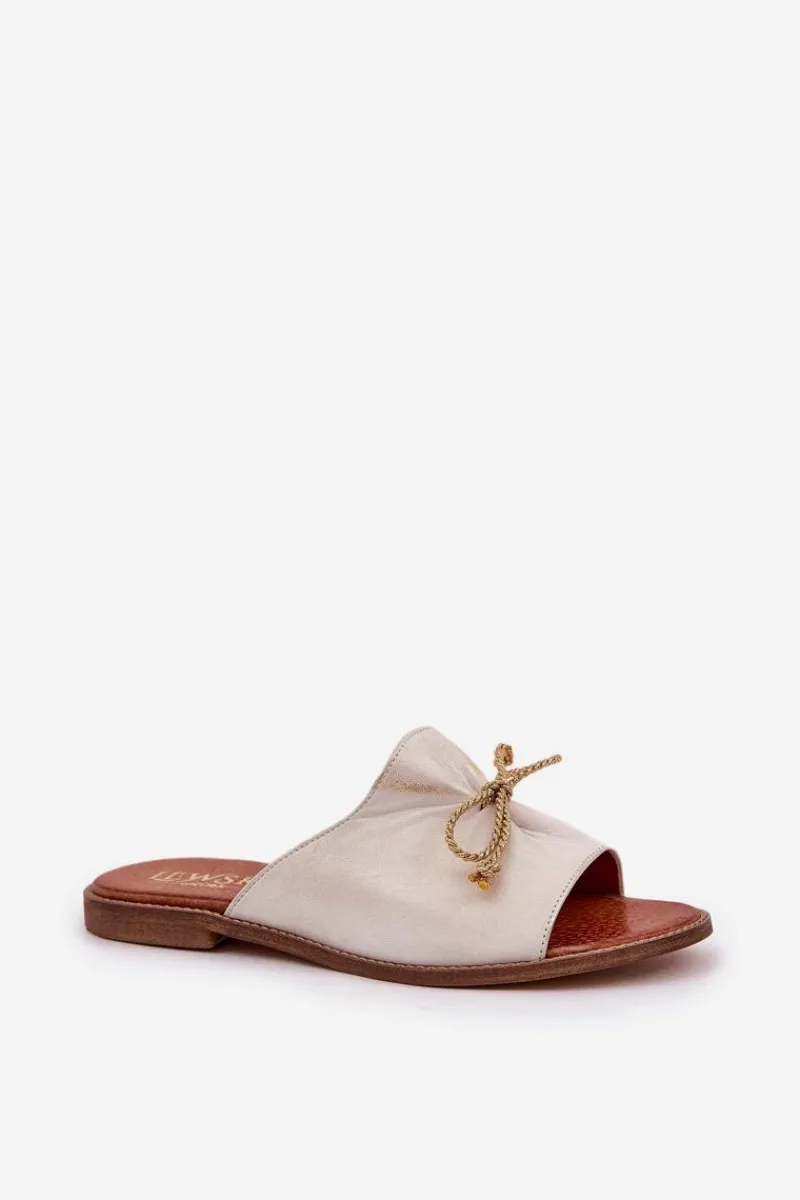 Clearance Skórzane Płaskie Eleganckie Klapki Z Kokardką Lewski 3572 Przecierany Damskie Klapki Damskie Klasyczne