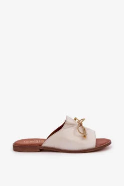 Clearance Skórzane Płaskie Eleganckie Klapki Z Kokardką Lewski 3572 Przecierany Damskie Klapki Damskie Klasyczne