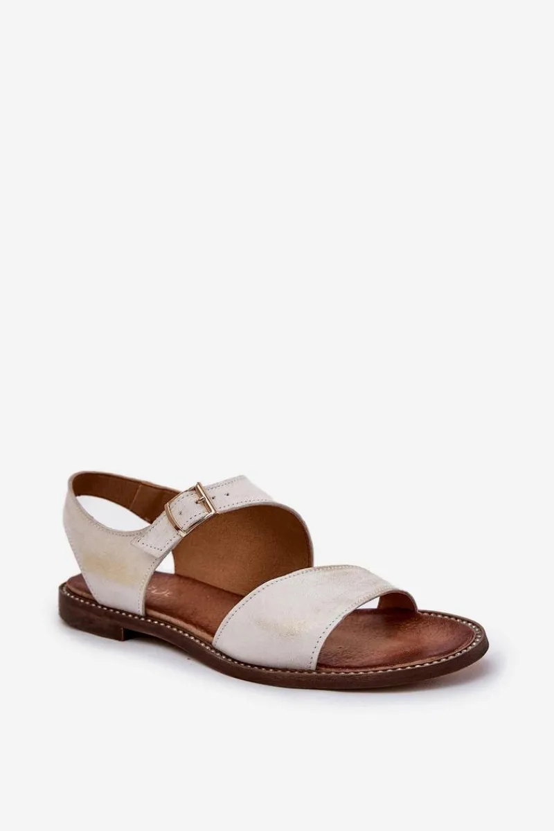 Clearance Zazoo Skórzane Płaskie Sandały Damskie 3014 Przecierany Złoty