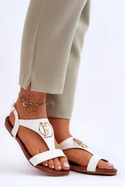 Sandały Płaskie>Damskie buty S.Barski Skórzane Płaskie Sandały S.Barski KV-5541-32 Białe