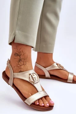 New Damskie buty S.Barski Skórzane Płaskie Sandały S.Barski KV-5541-32 Złote