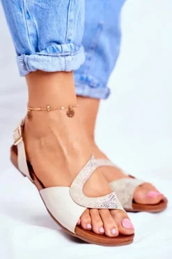 Sandały Płaskie>Damskie buty S.Barski Skórzane Płaskie Sandały S.Barski Beżowe