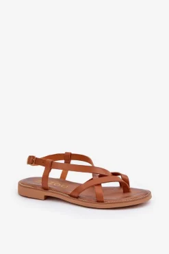 Sandały Płaskie></noscript>Zazoo Skórzane Płaskie Sandały Z Przeplatającymi Się Paseczkami 40429 Brązowe Brązowy