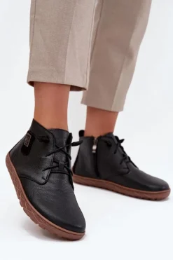 Discount Skórzane Półbuty Barefoot Damskie Z Ozdobnym Detalem 30072 Czarne Damskie Półbuty Skórzane|Barefoot