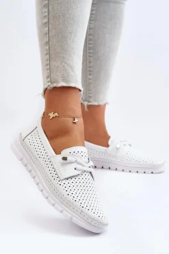 Best Skórzane Półbuty Damskie Ażurowe Białe Darnissa Damskie Półbuty Skórzane