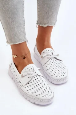 Best Skórzane Półbuty Damskie Ażurowe Białe Darnissa Damskie Półbuty Skórzane