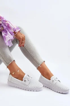 Best Skórzane Półbuty Damskie Ażurowe Białe Darnissa Damskie Półbuty Skórzane