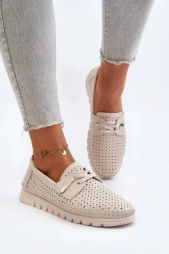 New Buty damskie Vinceza Skórzane Półbuty Damskie Ażurowe Beżowe Darnissa