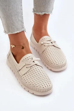 New Buty damskie Vinceza Skórzane Półbuty Damskie Ażurowe Beżowe Darnissa