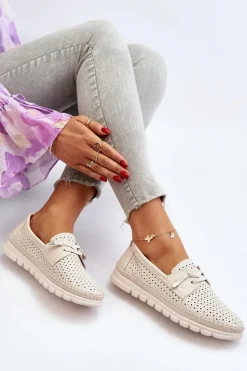 New Buty damskie Vinceza Skórzane Półbuty Damskie Ażurowe Beżowe Darnissa