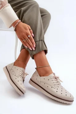 Półbuty Skórzane>Damskie buty S.Barski Skórzane Półbuty Damskie Beżowe S.Barski LR182 Beżowy