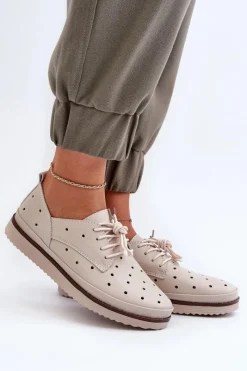 Półbuty Skórzane></noscript>Damskie buty S.Barski Skórzane Półbuty Damskie Beżowe S.Barski LR182 Beżowy