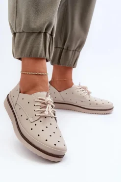 Półbuty Skórzane></noscript>Damskie buty S.Barski Skórzane Półbuty Damskie Beżowe S.Barski LR182 Beżowy