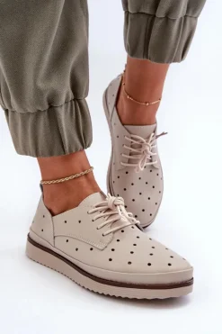 Półbuty Skórzane></noscript>Damskie buty S.Barski Skórzane Półbuty Damskie Beżowe S.Barski LR182 Beżowy