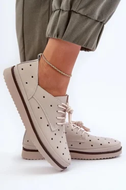 Półbuty Skórzane></noscript>Damskie buty S.Barski Skórzane Półbuty Damskie Beżowe S.Barski LR182 Beżowy