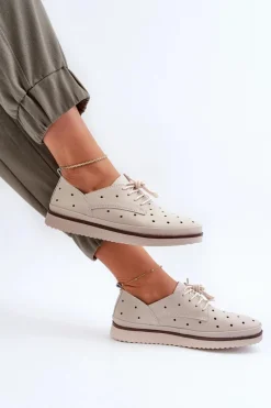 Półbuty Skórzane></noscript>Damskie buty S.Barski Skórzane Półbuty Damskie Beżowe S.Barski LR182 Beżowy