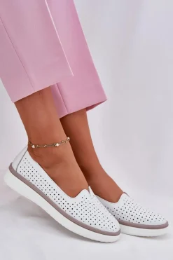 New Evento Skórzane Półbuty Damskie Białe Liaruna
