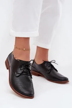 Półbuty Skórzane>Zazoo Skórzane Półbuty Damskie Eleganckie Sznurowane 4238 Czarne Czarny