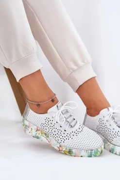 Discount Artiker Skórzane Półbuty Damskie Na Koturnie 56C1799 Biało-Srebrne