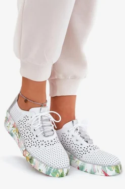 Discount Artiker Skórzane Półbuty Damskie Na Koturnie 56C1799 Biało-Srebrne