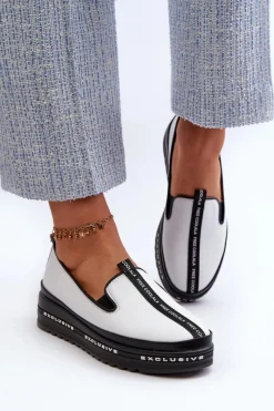 Outlet Damskie buty S.Barski Skórzane Półbuty Damskie Na Platformie S.Barski LR260 Białe