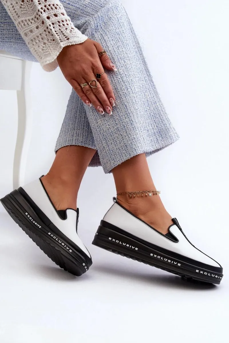 Outlet Damskie buty S.Barski Skórzane Półbuty Damskie Na Platformie S.Barski LR260 Białe