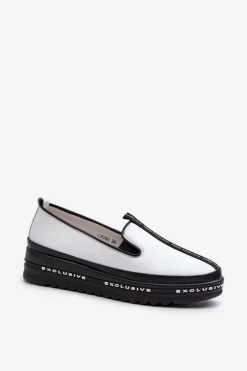 Outlet Damskie buty S.Barski Skórzane Półbuty Damskie Na Platformie S.Barski LR260 Białe