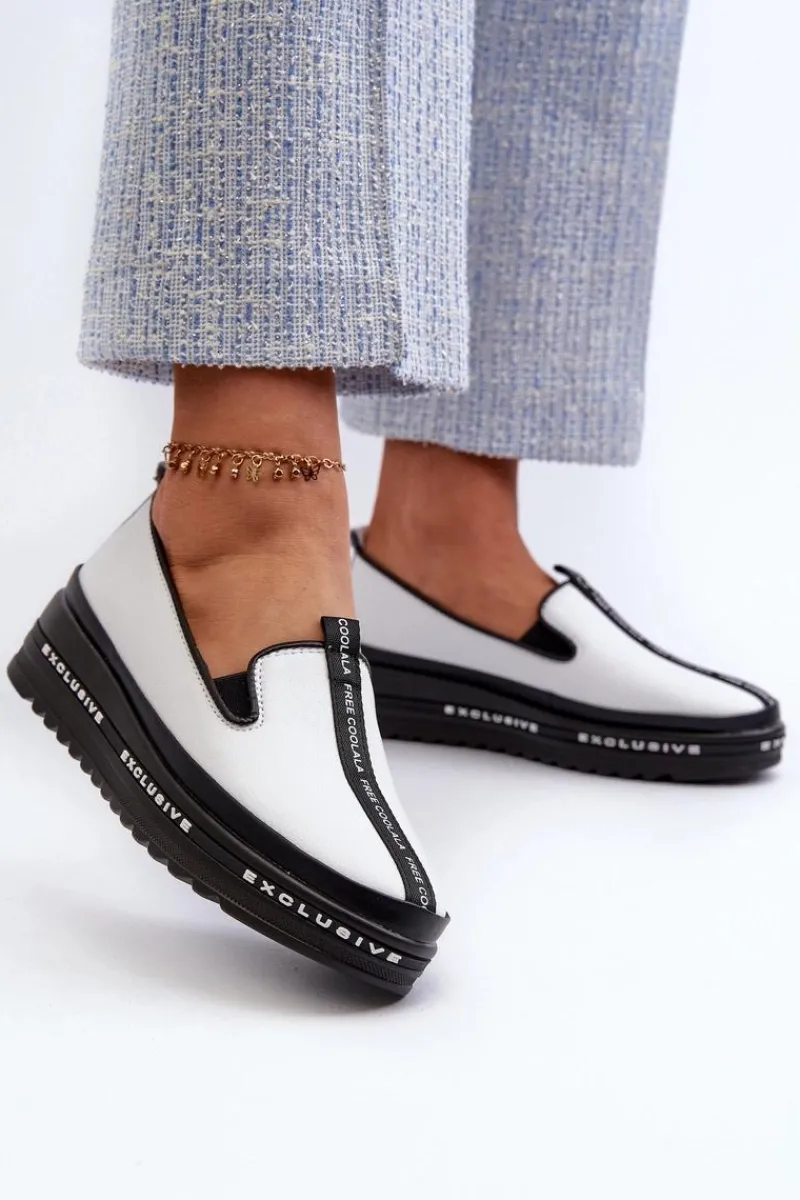 Outlet Damskie buty S.Barski Skórzane Półbuty Damskie Na Platformie S.Barski LR260 Białe