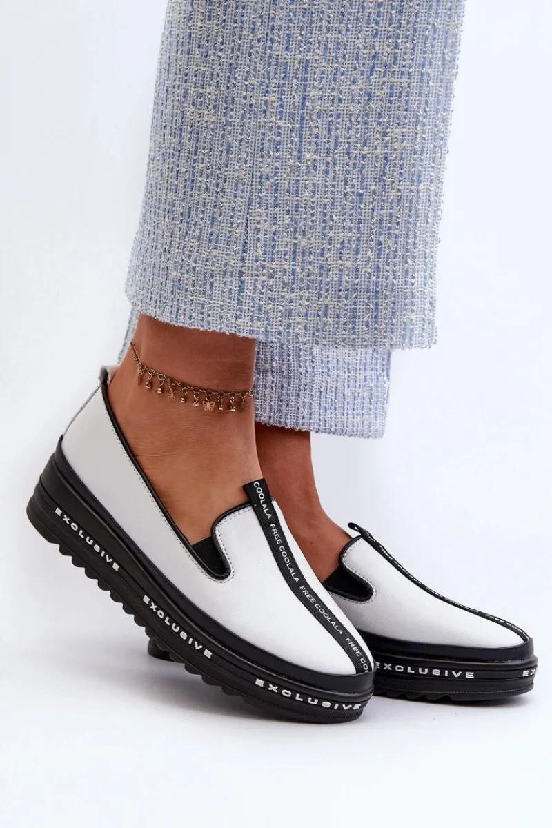 Outlet Damskie buty S.Barski Skórzane Półbuty Damskie Na Platformie S.Barski LR260 Białe