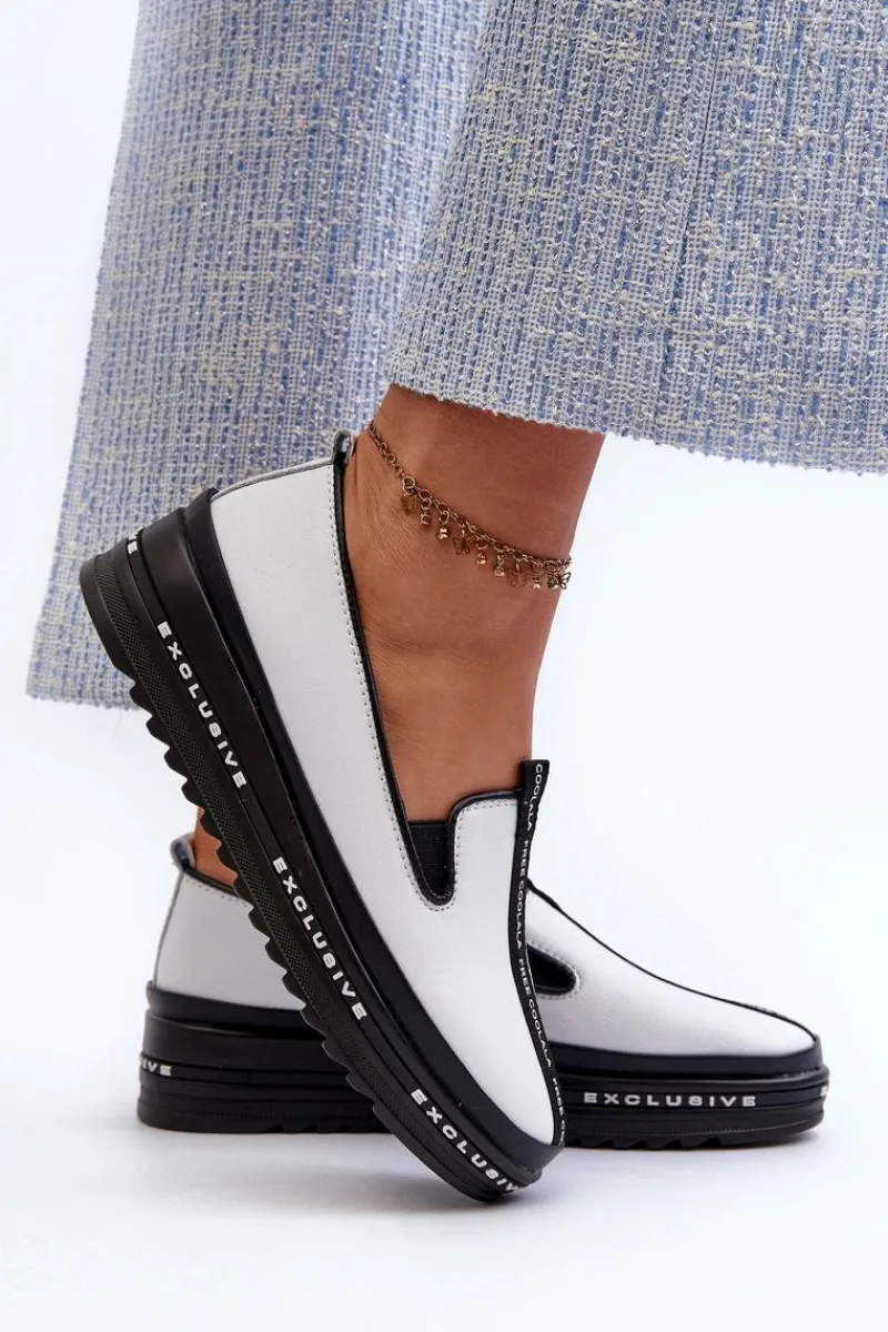 Outlet Damskie buty S.Barski Skórzane Półbuty Damskie Na Platformie S.Barski LR260 Białe