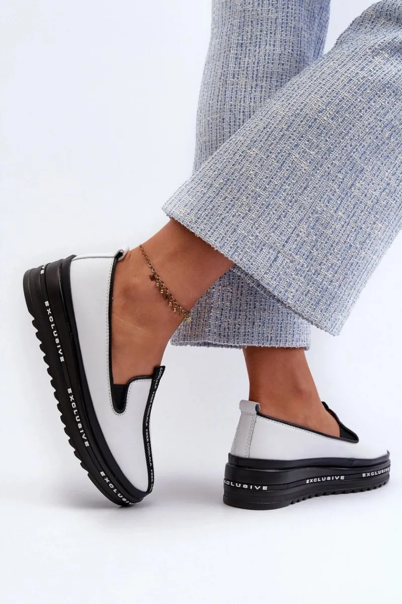 Outlet Damskie buty S.Barski Skórzane Półbuty Damskie Na Platformie S.Barski LR260 Białe