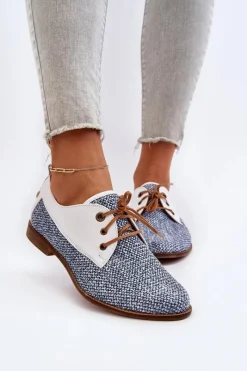 Półbuty Skórzane>Maciejka Skórzane Półbuty Damskie Na Płaskim Obcasie 06461-17 Niebieskie