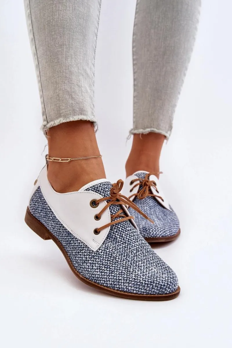 Półbuty Skórzane>Maciejka Skórzane Półbuty Damskie Na Płaskim Obcasie 06461-17 Niebieskie