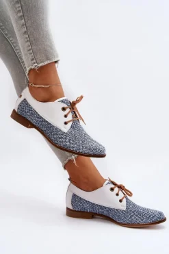 Półbuty Skórzane>Maciejka Skórzane Półbuty Damskie Na Płaskim Obcasie 06461-17 Niebieskie