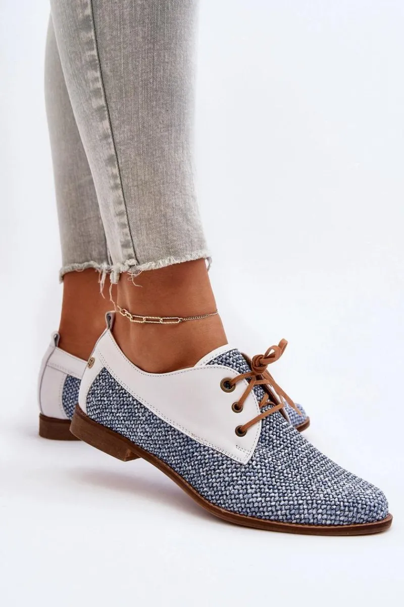 Półbuty Skórzane>Maciejka Skórzane Półbuty Damskie Na Płaskim Obcasie 06461-17 Niebieskie