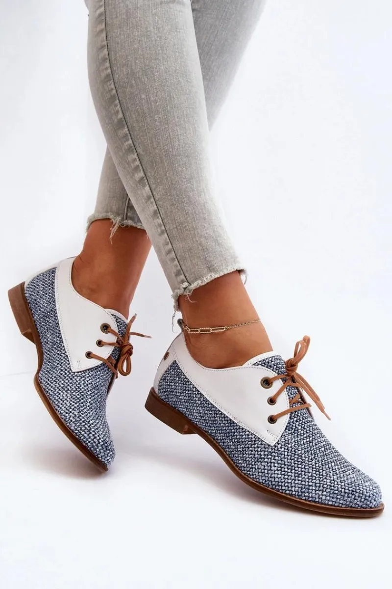 Półbuty Skórzane>Maciejka Skórzane Półbuty Damskie Na Płaskim Obcasie 06461-17 Niebieskie