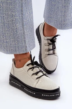 Półbuty Skórzane>Damskie buty S.Barski Skórzane Półbuty Damskie Na Platformie S.Barski LR769A Beżowe