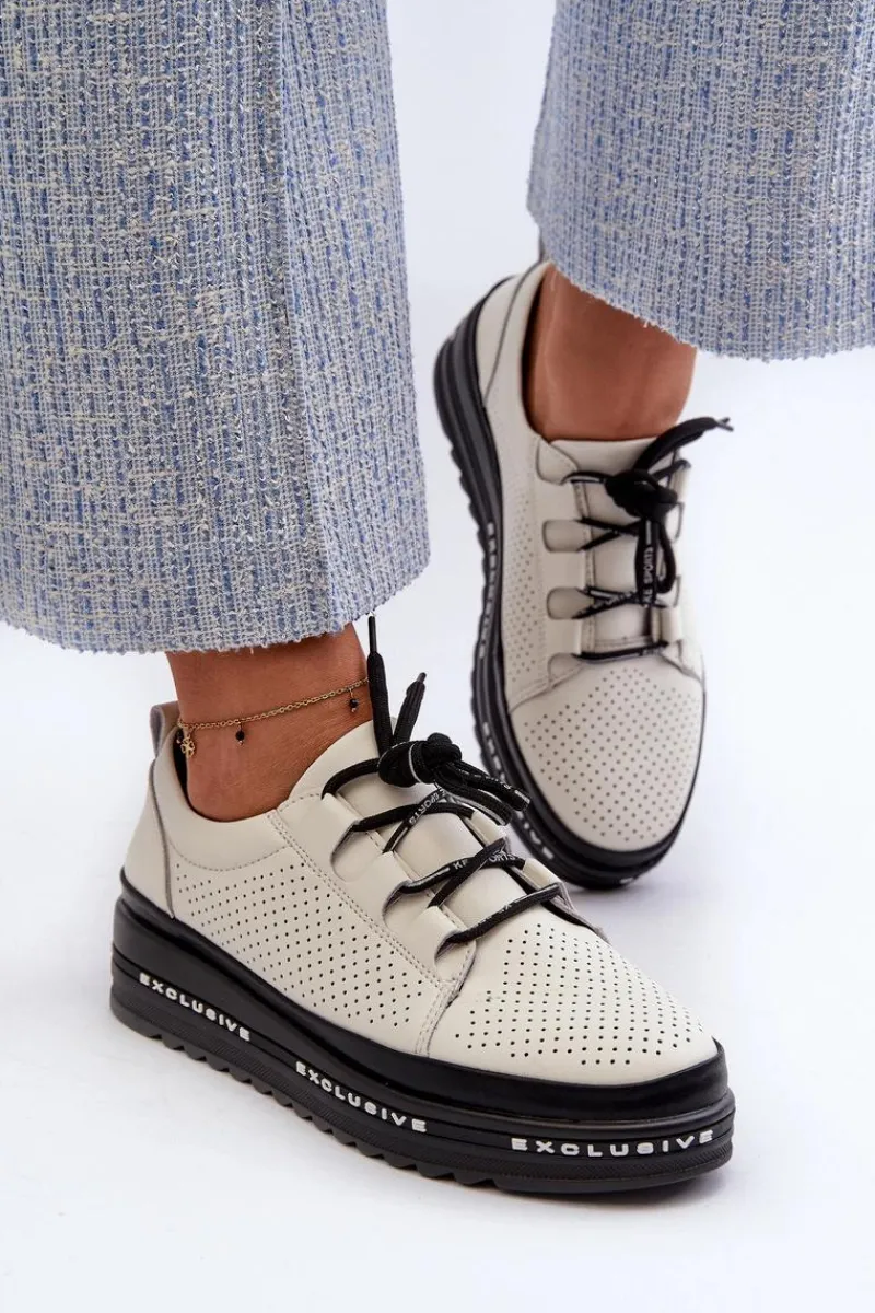 Półbuty Skórzane>Damskie buty S.Barski Skórzane Półbuty Damskie Na Platformie S.Barski LR769A Beżowe