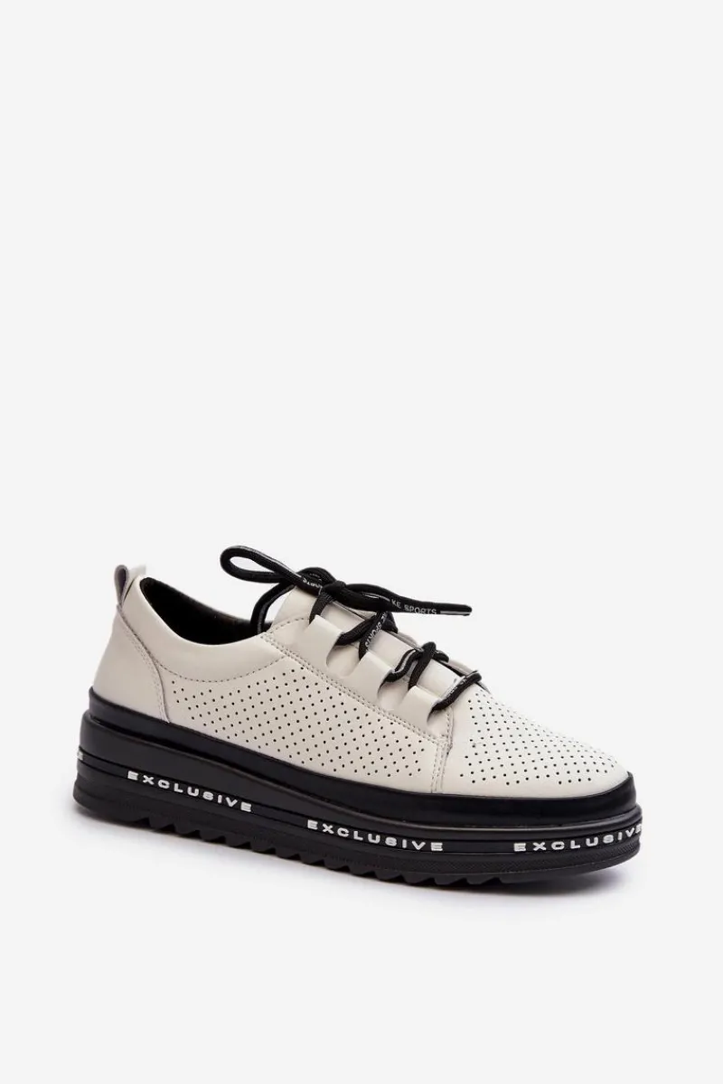 Półbuty Skórzane>Damskie buty S.Barski Skórzane Półbuty Damskie Na Platformie S.Barski LR769A Beżowe