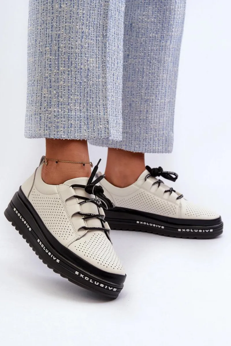 Półbuty Skórzane>Damskie buty S.Barski Skórzane Półbuty Damskie Na Platformie S.Barski LR769A Beżowe