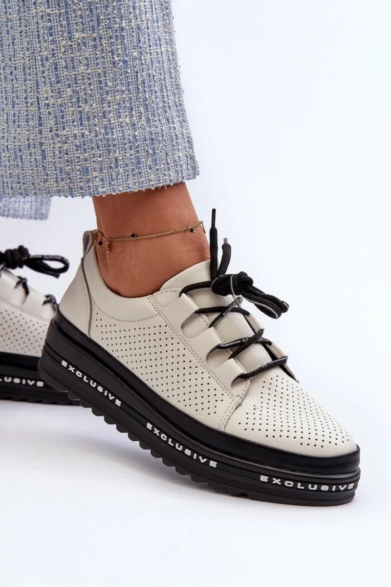 Półbuty Skórzane>Damskie buty S.Barski Skórzane Półbuty Damskie Na Platformie S.Barski LR769A Beżowe