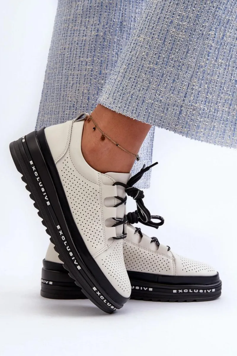 Półbuty Skórzane>Damskie buty S.Barski Skórzane Półbuty Damskie Na Platformie S.Barski LR769A Beżowe