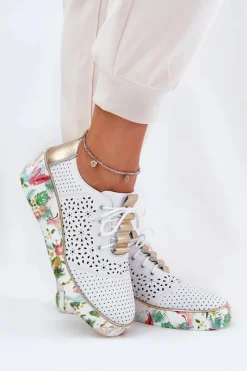 Buty Sportowe Na Platformie|Półbuty Skórzane>Artiker Skórzane Półbuty Damskie Na Koturnie 56C1800 Biało-Złote