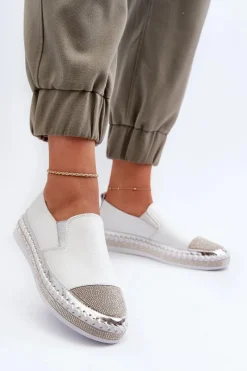 Outlet Damskie buty S.Barski Skórzane Półbuty Damskie Na Platformie Białe D&A LR370