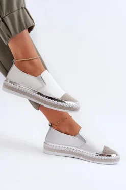 Outlet Damskie buty S.Barski Skórzane Półbuty Damskie Na Platformie Białe D&A LR370