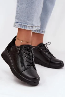 Outlet Buty damskie Vinceza Skórzane Półbuty Damskie Na Koturnie Vinceza 39964 Czarne Czarny