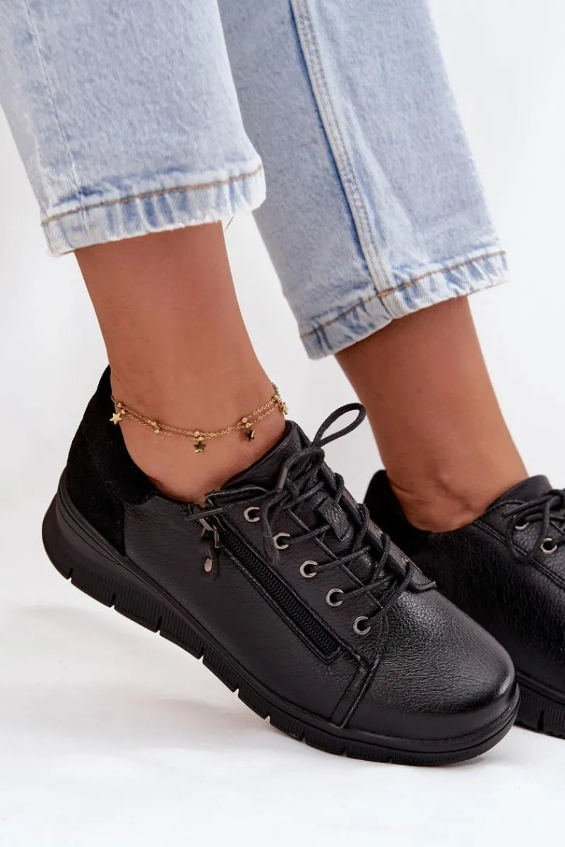 Outlet Buty damskie Vinceza Skórzane Półbuty Damskie Na Koturnie Vinceza 39964 Czarne Czarny