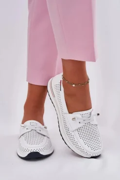 Półbuty Skórzane></noscript>Evento Skórzane Półbuty Damskie Na Platformie Białe Violeth