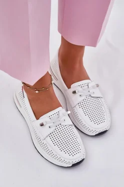 Półbuty Skórzane></noscript>Evento Skórzane Półbuty Damskie Na Platformie Białe Violeth